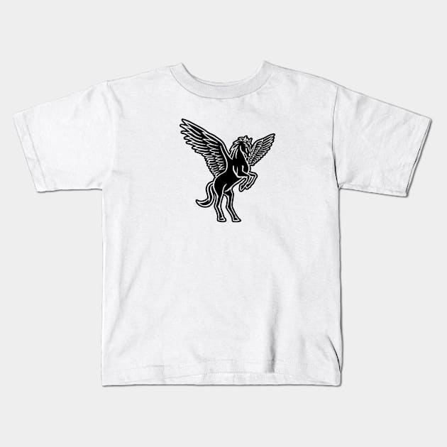 Black Pegasus Drawing Kids T-Shirt by shaldesign